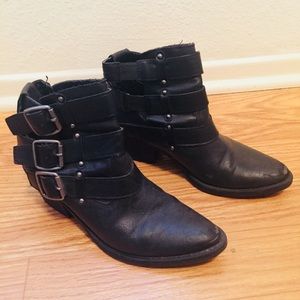 Black buckle ankle boots